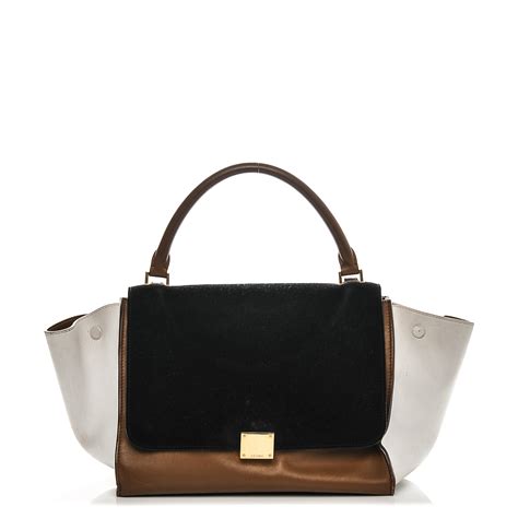 celine trapeze in drummed calfskin black|CELINE Drummed Calfskin Suede Medium Trapeze Black.